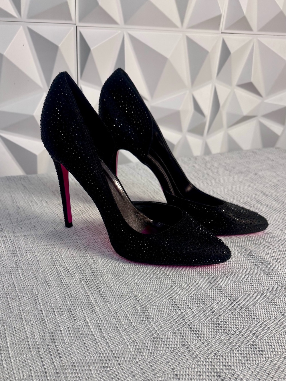 Charlotte Russe Black Crystal-Studded Pointed Toe Stilettos